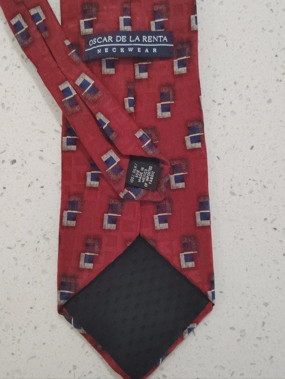 Vintage Oscar de la Renta Silk Tie Burgundy Geometric 90s Wide Power Suit Blade
